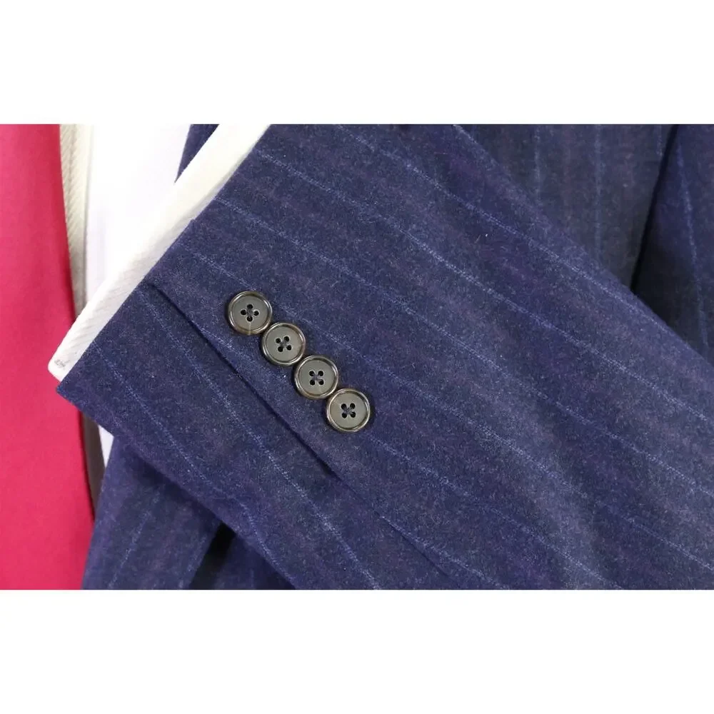 Hickey Freeman Navy w/ Purple Stripes Super 170s Wool & Cashmere Fleece Suit 42R